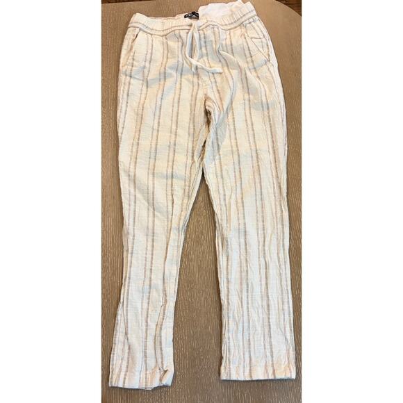 Zara sz Medium Striped Linen Cotton Blend Women’s Pants Cream Drawstring - Picture 1 of 6